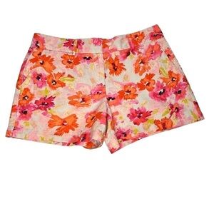ANN TAYLOR LOFT Linen Blend Floral Orange Pink Green Women's Shorts Size 6